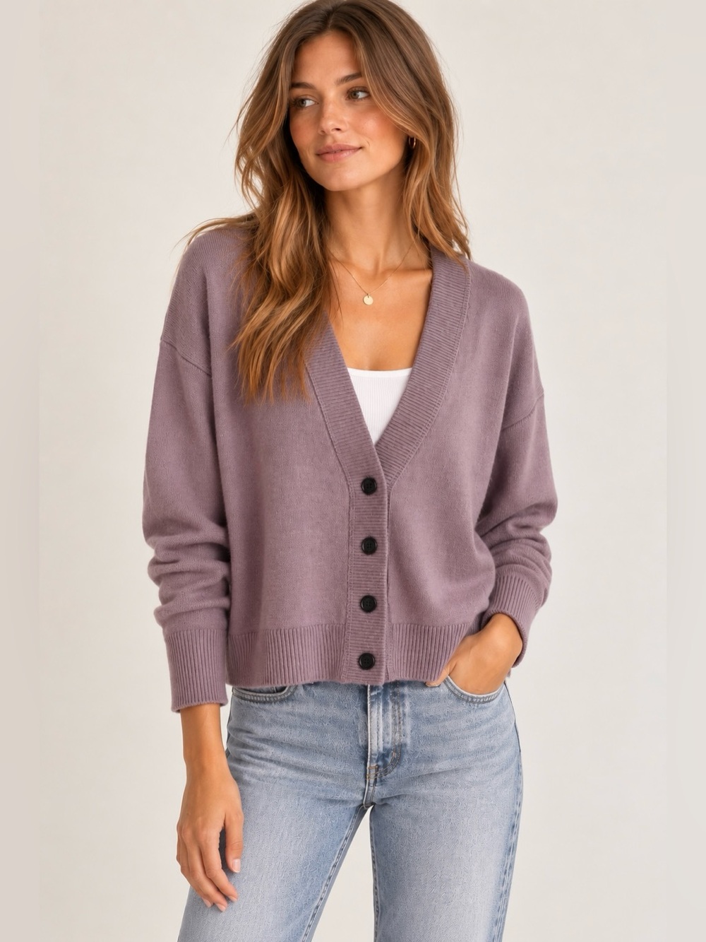 Banana Republic Mauve Purple Merino Wool V-Neck Button-Front Cardigan Size Small